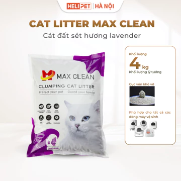 Cát Mèo Vệ Sinh, Cát Đất Sét MAX CLEAN Hương Lavender 4kg Dùng Cho Khay Cát Mèo, Máy Dọn Phân Mèo