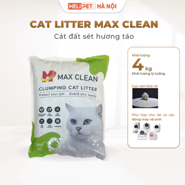 Cát Vệ Sinh Cho Mèo, Cát Đất Sét MAX CLEAN Hương Táo 4kg Dùng Cho Thau Cát Mèo, Nhà Vệ Sinh Mèo