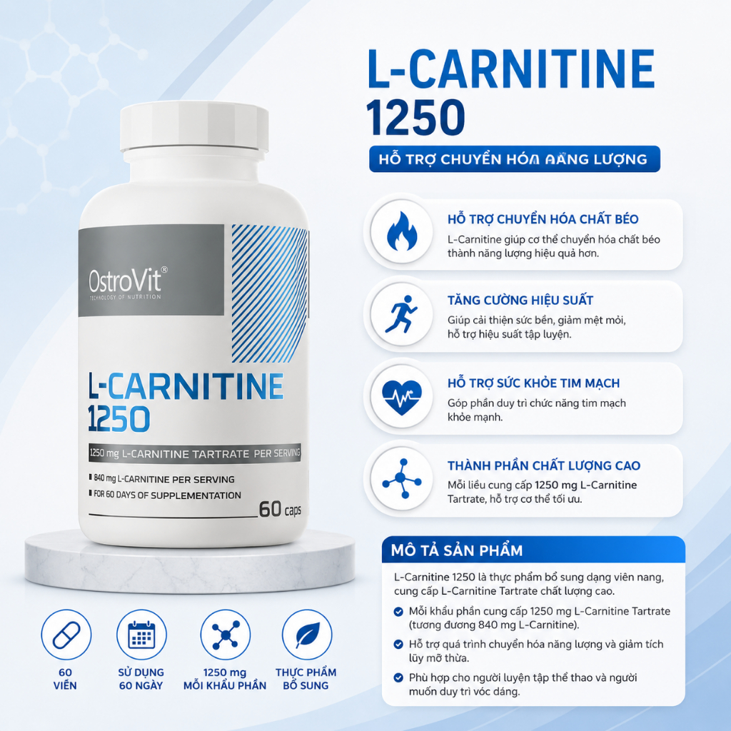 Ostrovit L-Carnitine 1250mg (60 Capsules) - Thực Phẩm Bổ Sung Cao Cấp