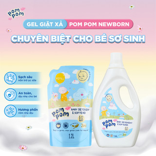 Nước Giặt Xả Pom Pom Newborn [Can 1.6L+1.2L] An toàn cho bé mới lọt lòng Sạch Sâu Nôn trớ Ọc sữa Hương Phấn NB16 NB12