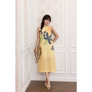 SWANLAKE | Váy Đầm Nữ Maxi Suông Sát Nách Xẻ Tà Linen Lụa In Hoa Cổ Tròn Du Lịch Biển Hè D12380