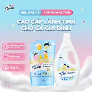 Nước Giặt Xả Pom Pom Active [Can 1.6L + Túi 1.2L Refill] Cho Cả Gia Đình Sạch Mới Thơm Mềm Vải Hương Nắng Mai AT16 AT12