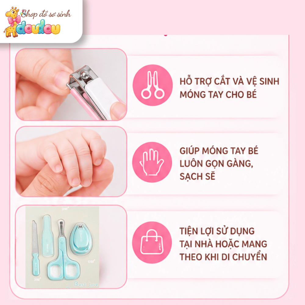 Bộ Bấm Móng Cho Bé Sơ Sinh Cao Cấp An Toàn Tiện Lợi Cắt Dũa Móng Cho Bé 0M+ DouDou