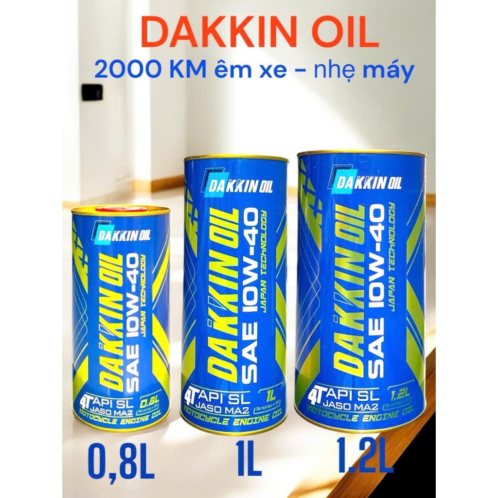 Dầu Nhớt Xe Máy Dakkin Oil SAE 10W40 API SL JASO MA2 – Nhớt 4T Cho Xe Số, Xe Côn Tay, Giúp Bảo Vệ Động Cơ