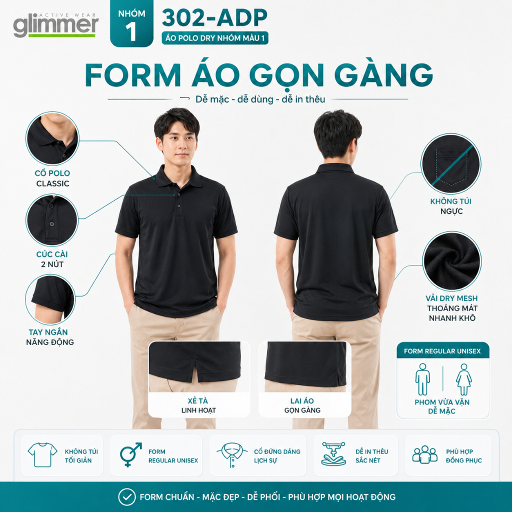 Áo Polo Nhật Không Túi Nam/Nữ Form 38-160Kg - Vải Active Cao Cấp - Chống Nắng - Thông Thoáng - Bền Màu | MÀU NGUYÊN BẢN