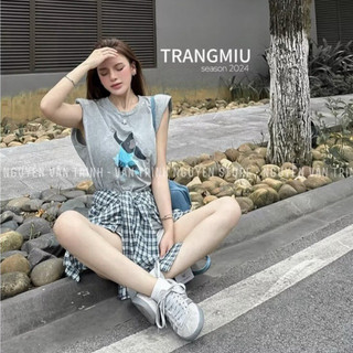 QCL1 Set áo độn vai khỉ múa ba lê kèm khăn kẻ siêu trendy(freesize)
