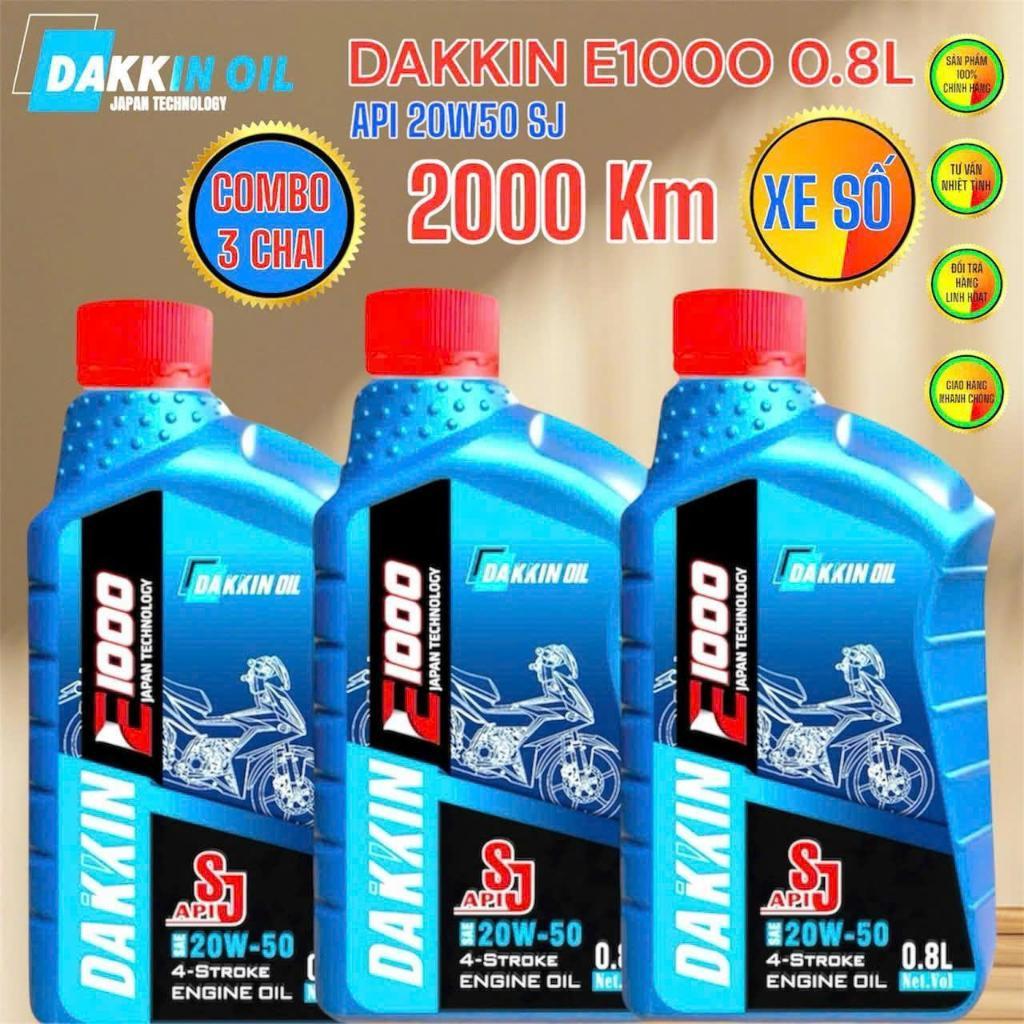 Combo 3 Chai Dầu Nhớt Dakkin E1000 20W50 API SJ JASO MA2 Cho Xe Số – Nhớt 4T Bảo Vệ Động Cơ, Giảm Mài Mòn