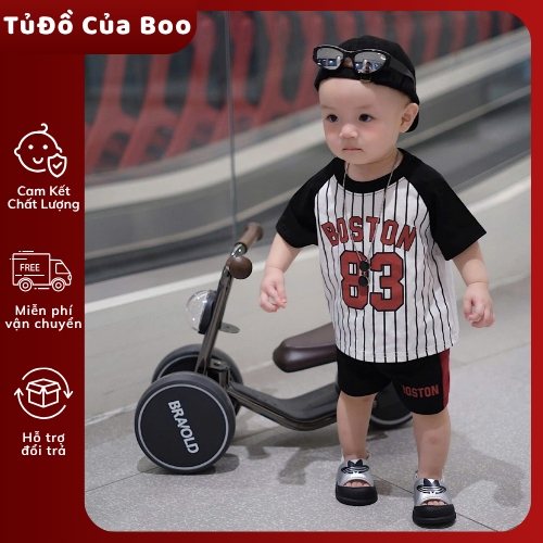 Set Quần Áo Bé Trai Thể Thao, Áo In Chữ Boston 83 + Quần Short Mùa Hè,Bộ Quần Áo Bé Trai Cotton A36