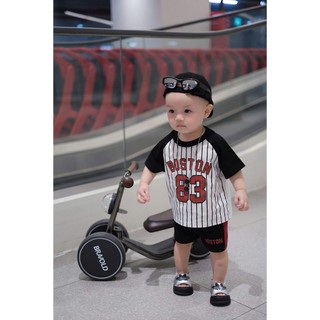 Bộ Đồ Bé Trai BOSTON 83 Thể Thao,Áo Thun Sọc Phối Quần Short Cá Tính, Set Quần Áo Bé Trai Mùa Hè A36