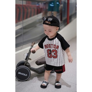 Bộ Đồ Bé Trai BOSTON 83 Thể Thao,Áo Thun Sọc Phối Quần Short Cá Tính, Set Quần Áo Bé Trai Mùa Hè A36