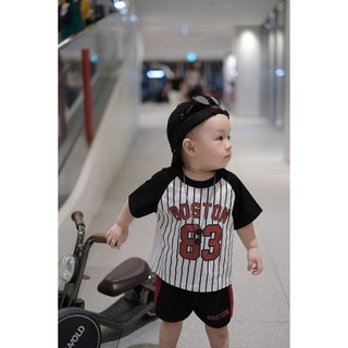 Bộ Đồ Bé Trai BOSTON 83 Thể Thao,Áo Thun Sọc Phối Quần Short Cá Tính, Set Quần Áo Bé Trai Mùa Hè A36