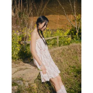 Đầm OLV babydoll hoa nhí kem Cream Fleur Muslin Puff Ruffled Dress phù hợp đi chơi đi biển