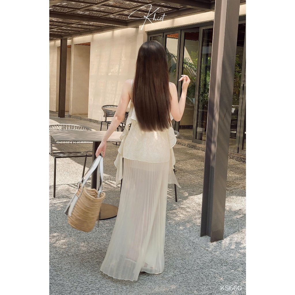 Set Áo 2 Dây Tơ Vân Bèo Phối Chân Váy Dập Ly Thanh Thoát Nàng Thơ KS660