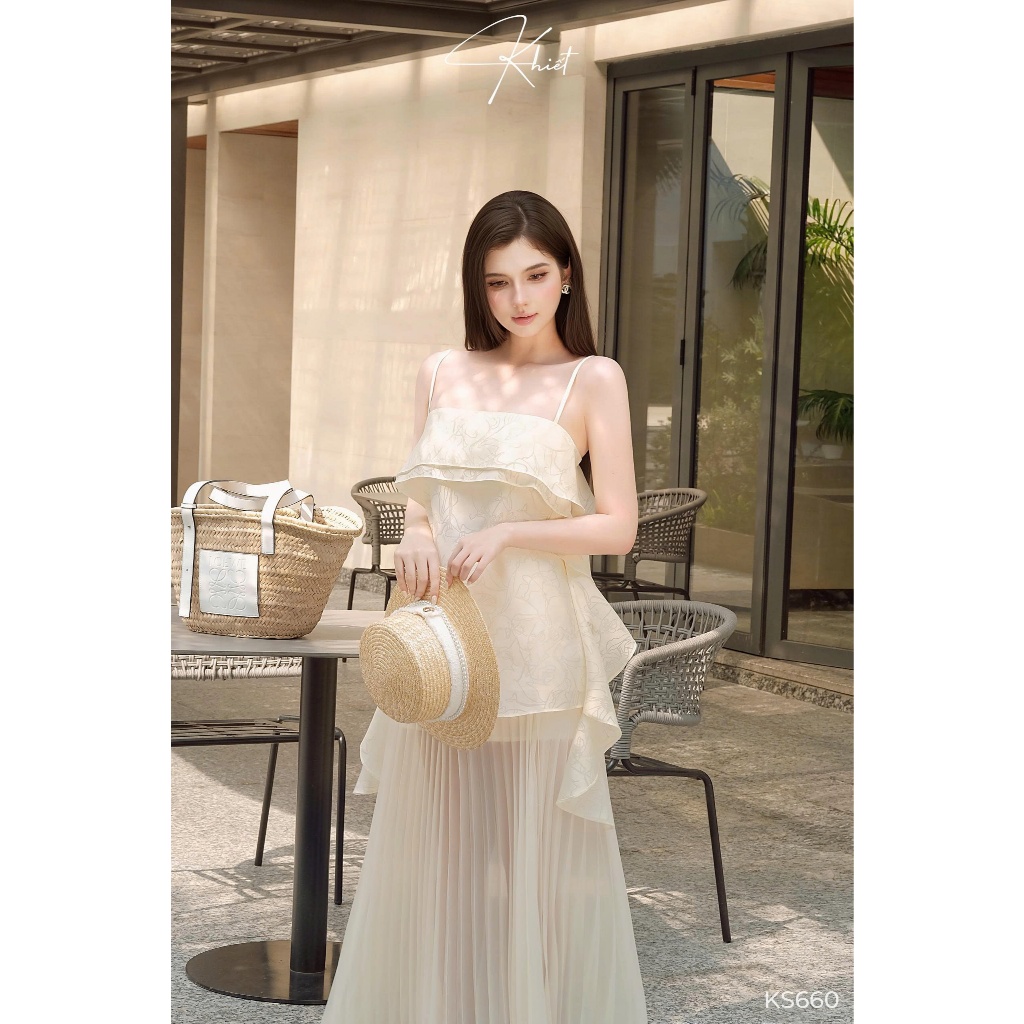 Set Áo 2 Dây Tơ Vân Bèo Phối Chân Váy Dập Ly Thanh Thoát Nàng Thơ KS660