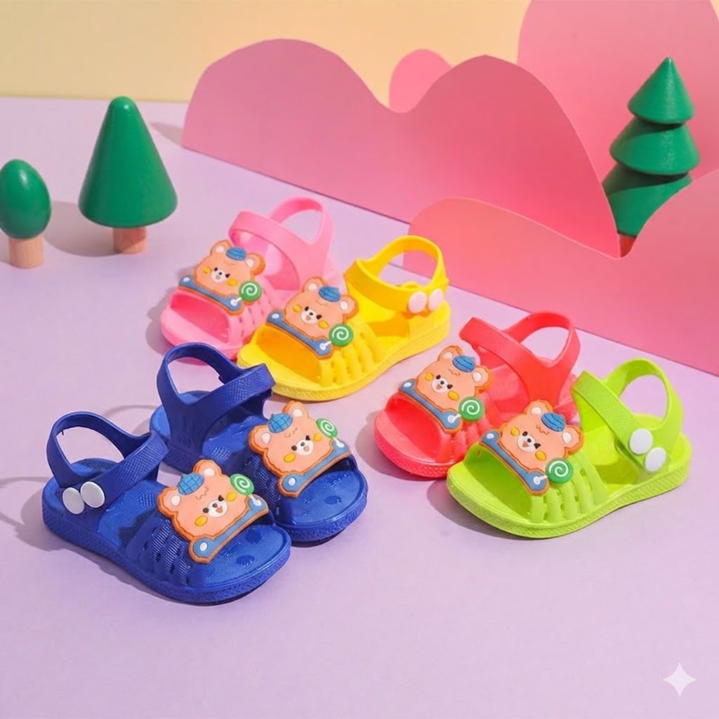 Dép tập đi bé gái bé trai, FORM BÉ TĂNG 2-3 SIZE, dép cao su mềm chống trượt hình gấu dễ thương đáng yêu [DNG]