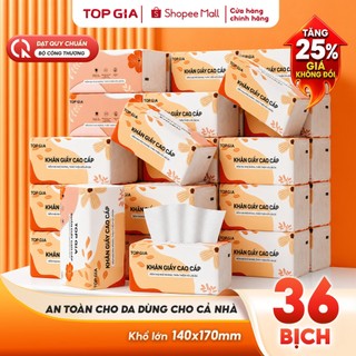 [KHĂN GIẤY KHỔ LỚN-SIÊU TIẾT KIỆM] Giấy ăn rút để bàn Top Gia, giấy sắc hạ cao cấp 4 lớp, dày dặn