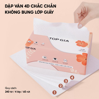 [KHĂN GIẤY KHỔ LỚN-SIÊU TIẾT KIỆM] Giấy ăn rút để bàn Top Gia, giấy sắc hạ cao cấp 4 lớp, dày dặn