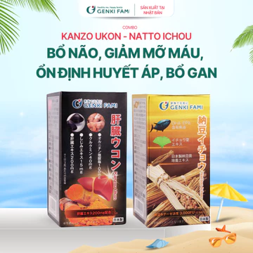 TPBVSK Combo Viên Uống Phòng Ngừa Đột Quỵ Natto Ichou, Bổ Gan Kanzo Ukon, Genki Fami Nhật Bản Hộp 90 Viên