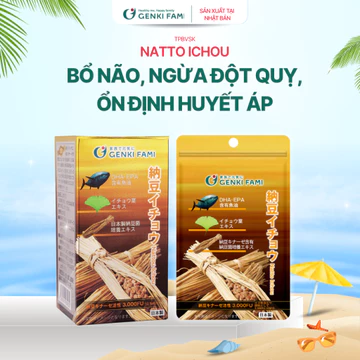 TPBVSK Natto Ichou, Bổ Não, Phòng Ngừa Đột Quỵ, Hỗ Trợ Ngủ Ngon, Nattokinase 1 Viên 1000 FU, Genki Fami Nhật Bản