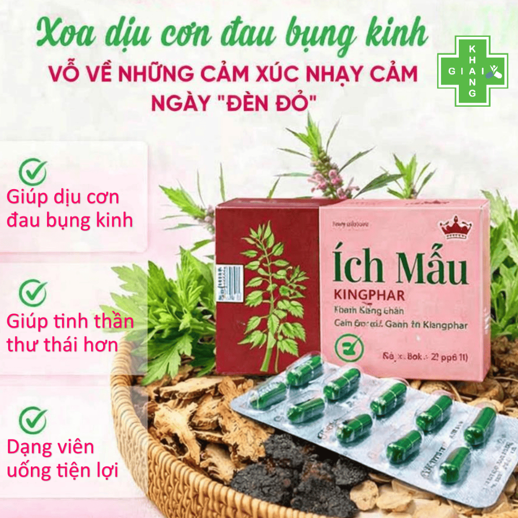 Viên uống Ích mẫu Kingphar, giúp hoạt huyết, bổ máu, điều kinh, giảm đau bụng kinh (Hộp 20 viên)