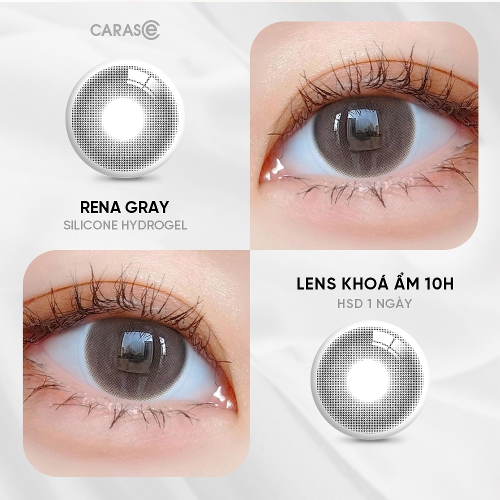 [1 chiếc] Kính áp tròng khoá ẩm 1 Ngày Màu Xám Nâu Trầm Tự Nhiên CARASE, Lens cận RENA GRAY