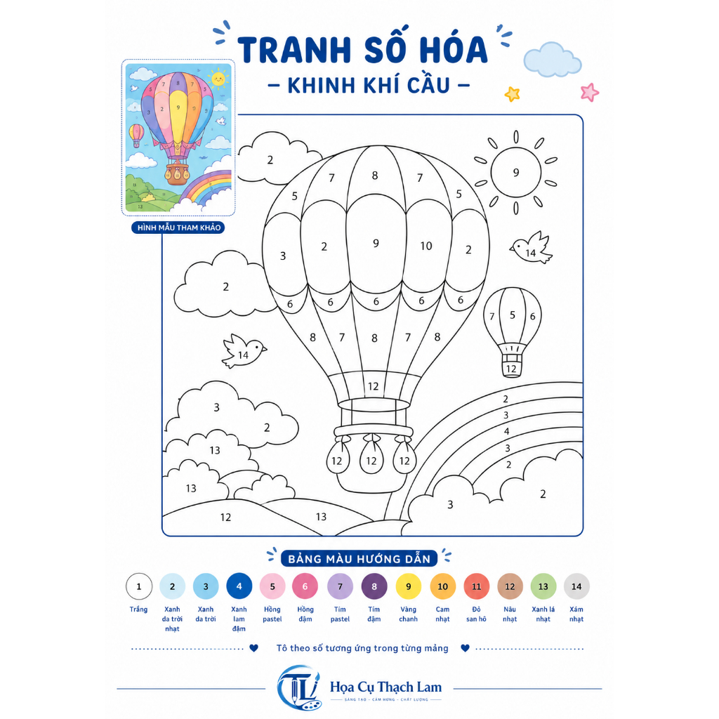 Combo 1 tới 3 bức tranh số hóa kèm bảng hướng dẫn giấy cao cấp 300gsm