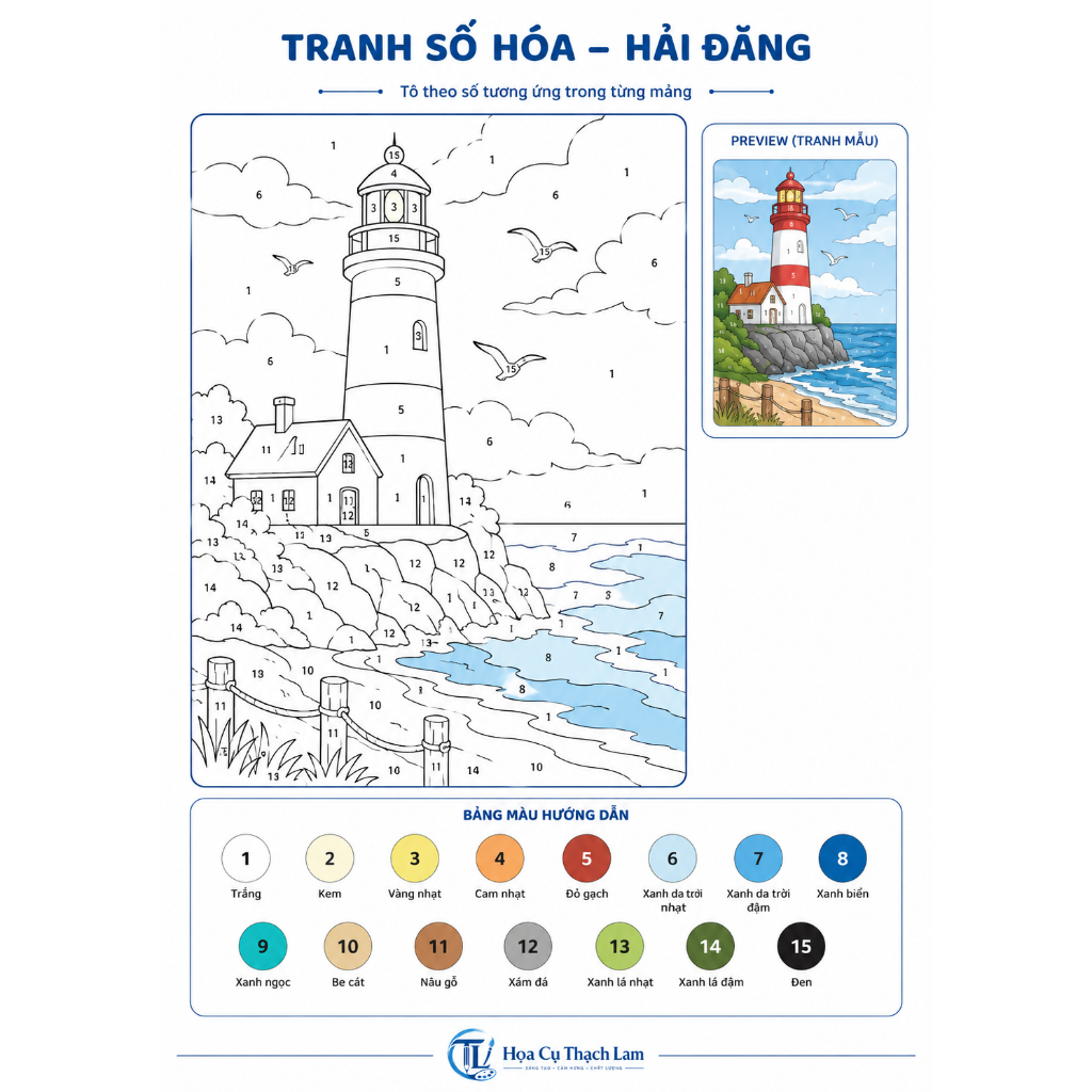 Combo 1 tới 3 bức tranh số hóa kèm bảng hướng dẫn giấy cao cấp 300gsm