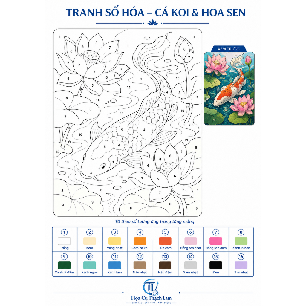 Combo 1 tới 3 bức tranh số hóa kèm bảng hướng dẫn giấy cao cấp 300gsm