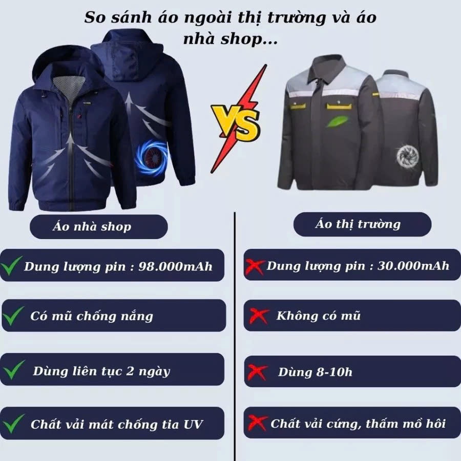 Áo Điều Hoà 2 Quạt Chính Hãng, Áo Khoác Kaki Dày Dặn Có Quạt Điều Hoà Mát Lạnh Pin Trâu Dùng 48H