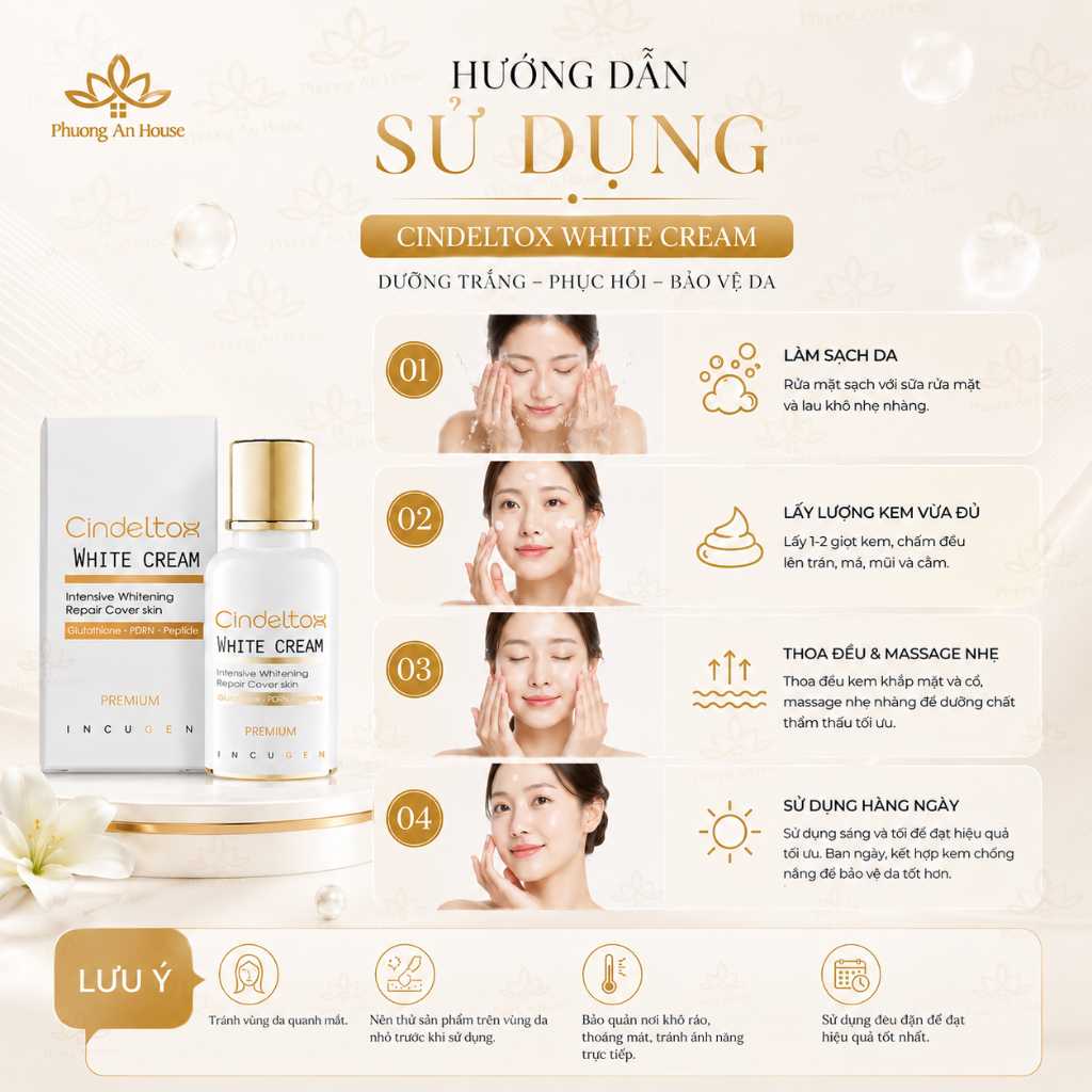 Kem dưỡng trắng da Cindel Tox White Cream Incuheal dưỡng, phục hồi da Hàn Quốc 50ml - PhuongAnHouse