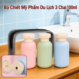 Bộ Chiết Mỹ Phẩm Du Lịch 3 Chai 100ml Kèm Túi PVC | Chai Chiết Mỹ Phẩm Mini Chống Rò Rỉ Tiện Lợi