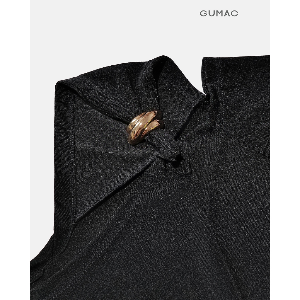 Áo thun GUMAC form slim cổ lệch một bên vai tay dài áo có ánh nhũ nhẹ ATG01048