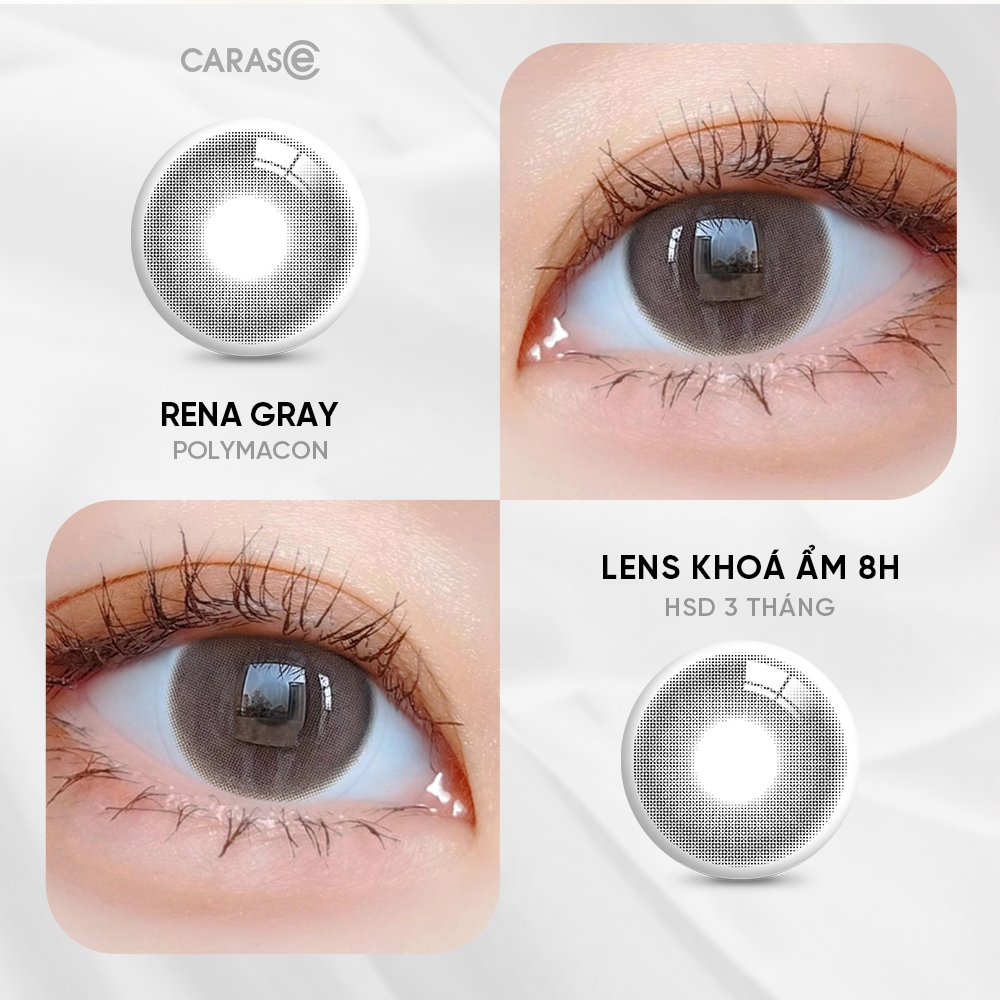 [1 chiếc] Kính áp tròng khoá ẩm 8H 3 Tháng Màu Xám Nâu Trầm Tự Nhiên CARASE, Lens cận RENA GRAY