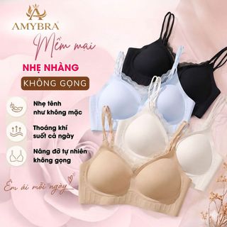 [ AMYBRA HOTTREND ] Áo Ngực Nữ Cao Cấp Đúc Su Không Gọng Mút Mỏng 1Cm Êm Ái, Áo Lót Nữ Phối Ren Mềm Quyến Rũ A2606