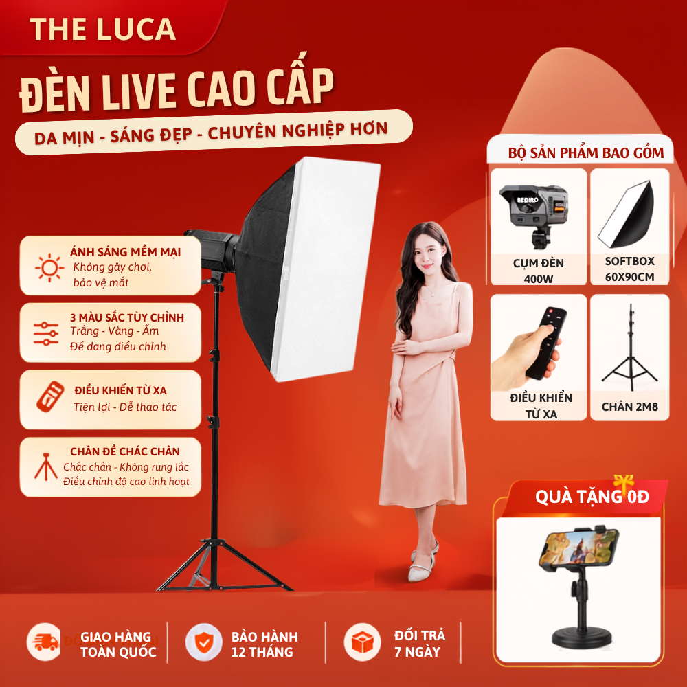 Đèn Livestream Chụp Ảnh Sản Phẩm Quay Video Softbox 60x90 Chân 2m8 - Ánh Sáng Mềm Cho Bán Hàng Online, Makeup Studio
