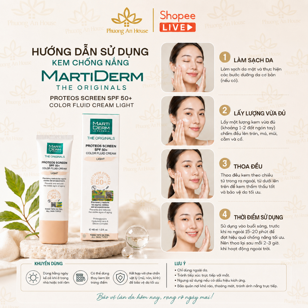 Kem Chống Nắng Bảo Vệ Da Kiềm Dầu MartiDerm The Originals Proteos Screen SPF50+ Color Fluid Cream (Light) (40ml)