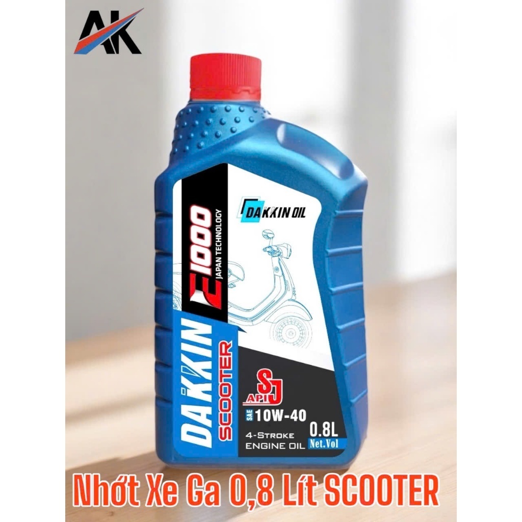 Dầu Nhớt Xe Tay Ga Dakkin Scooter E1000 10W40 API SJ JASO MB2 0.8L – Nhớt 4T Cho Xe Ga, Giúp Máy Êm Và Bảo Vệ Động Cơ