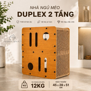 Nhà ngủ biệt thự 2 tầng cho mèo kết hợp bàn cào móng đa năng màu gỗ sồi