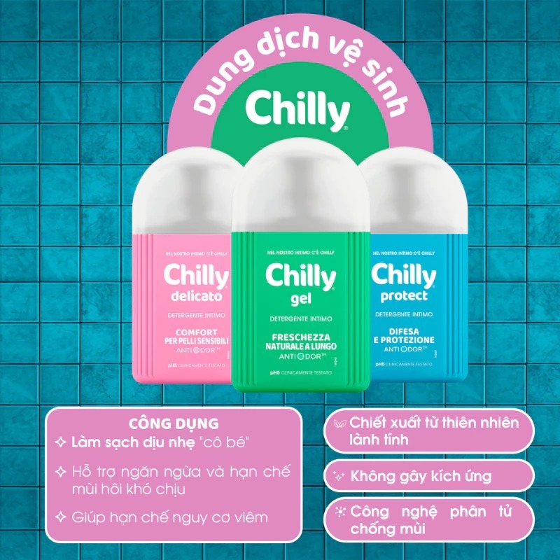 (SẠCH MÁT DÀI LÂU) Combo Dung dịch vệ sinh Chilly 200ml+Deli 50ml dịu êm sạch thoáng, thoải mái vận động