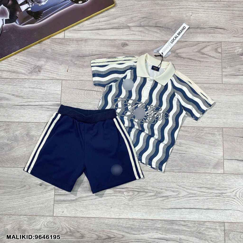 Bộ Cộc Thể Thao Bé Trai Họa Tiết Sọc Xanh Hot Hit_ Set Đồ Thể Thao Polo In Chữ Mới Nhất