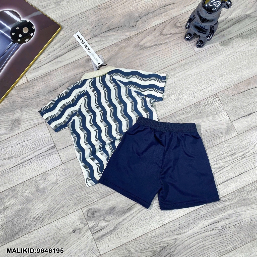 Bộ Cộc Thể Thao Bé Trai Họa Tiết Sọc Xanh Hot Hit_ Set Đồ Thể Thao Polo In Chữ Mới Nhất
