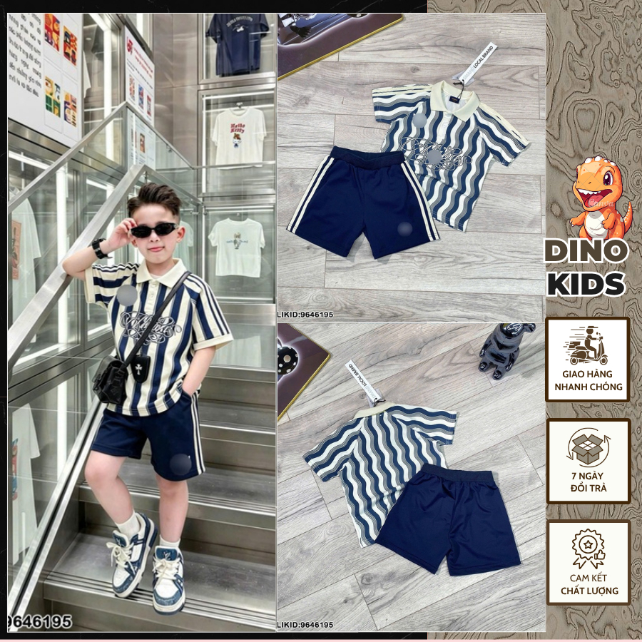 Bộ Cộc Thể Thao Bé Trai Họa Tiết Sọc Xanh Hot Hit_ Set Đồ Thể Thao Polo In Chữ Mới Nhất