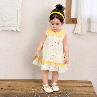 Váy bé gái dáng chữ A chấm bi to sắc màu tone vàng thời  trang bé gái phong cách Hàn D1345