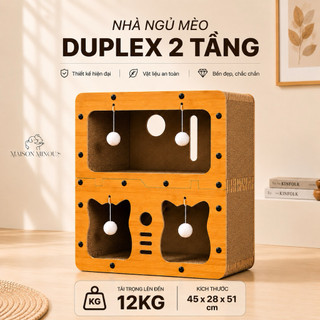Nhà ngủ biệt thự 2 tầng cho mèo kết hợp bàn cào móng đa năng màu gỗ sồi