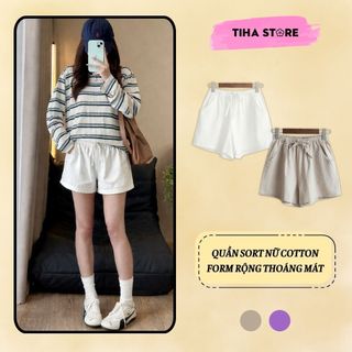 Quần Đùi Nữ Cotton Cạp Cao Form Rộng Thoáng Mát, Quần Đùi Nữ Lanh Dây Rút Basic Dễ Phối Tôn Dáng
