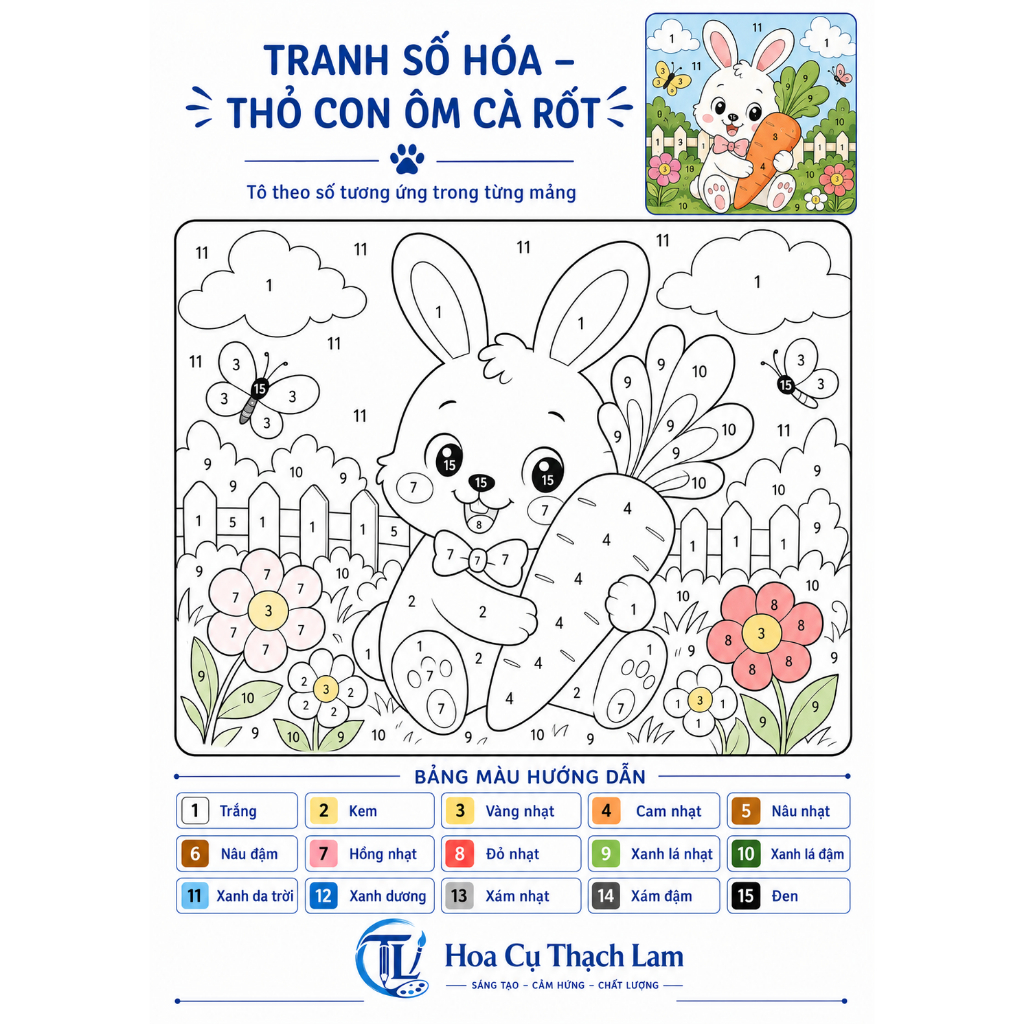 Bộ 10 Tranh Số Hóa Động Vật Dễ Thương Cho Bé Kèm Bảng Màu Hướng Dẫn Tô