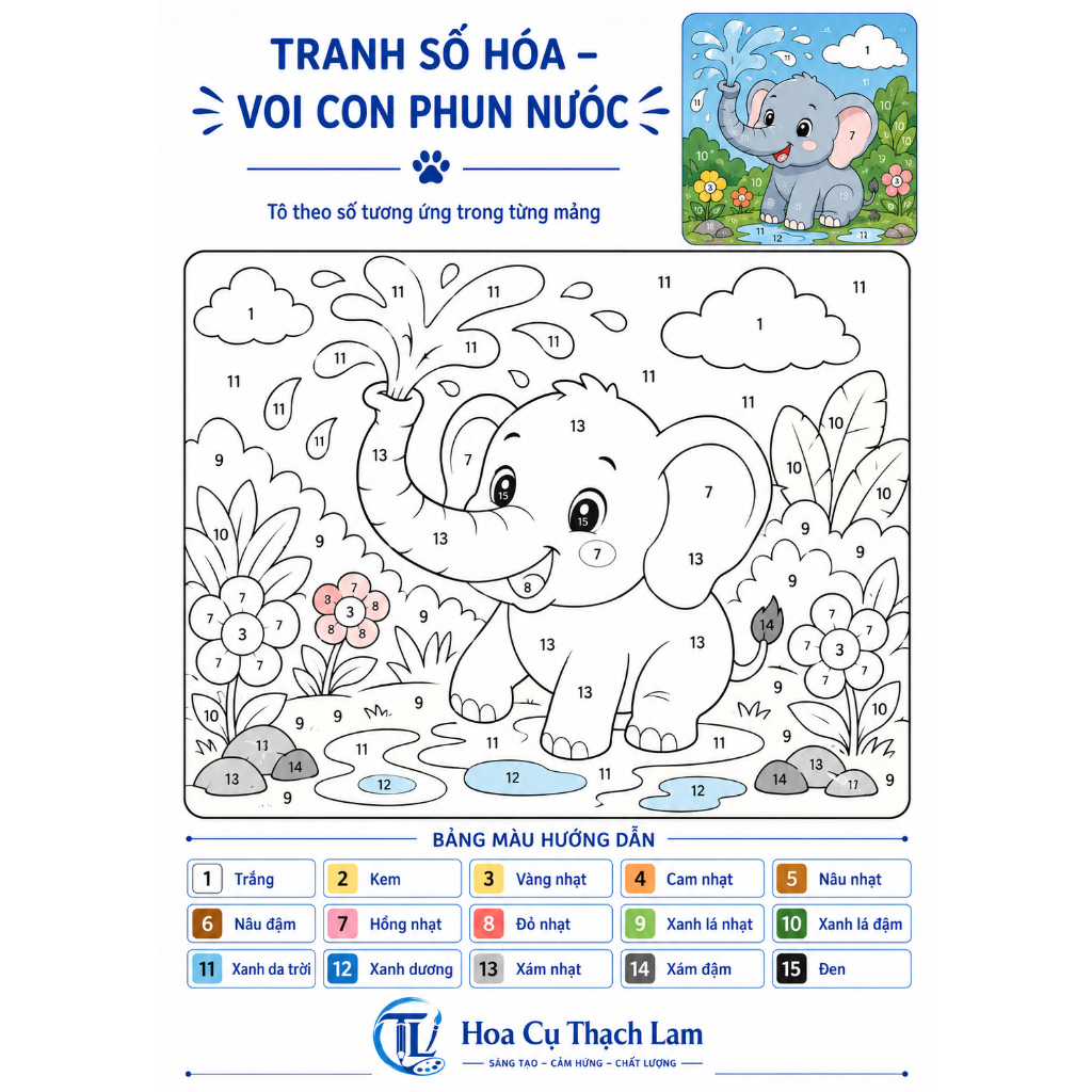 Bộ 10 Tranh Số Hóa Động Vật Dễ Thương Cho Bé Kèm Bảng Màu Hướng Dẫn Tô
