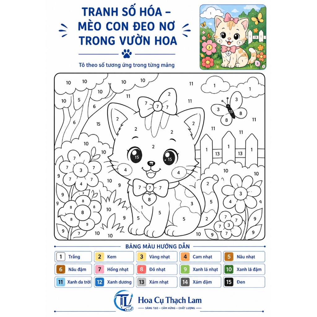 Bộ 10 Tranh Số Hóa Động Vật Dễ Thương Cho Bé Kèm Bảng Màu Hướng Dẫn Tô