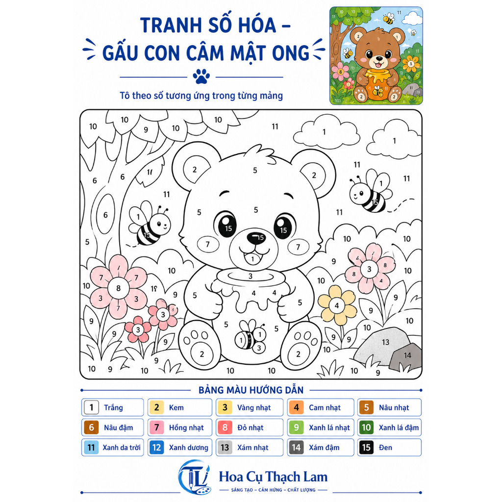 Bộ 10 Tranh Số Hóa Động Vật Dễ Thương Cho Bé Kèm Bảng Màu Hướng Dẫn Tô