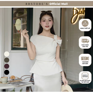 BBSTORE'S Áo kiểu dạo phố cotton cổ xéo trễ vai xếp vải ngực - AAF44T